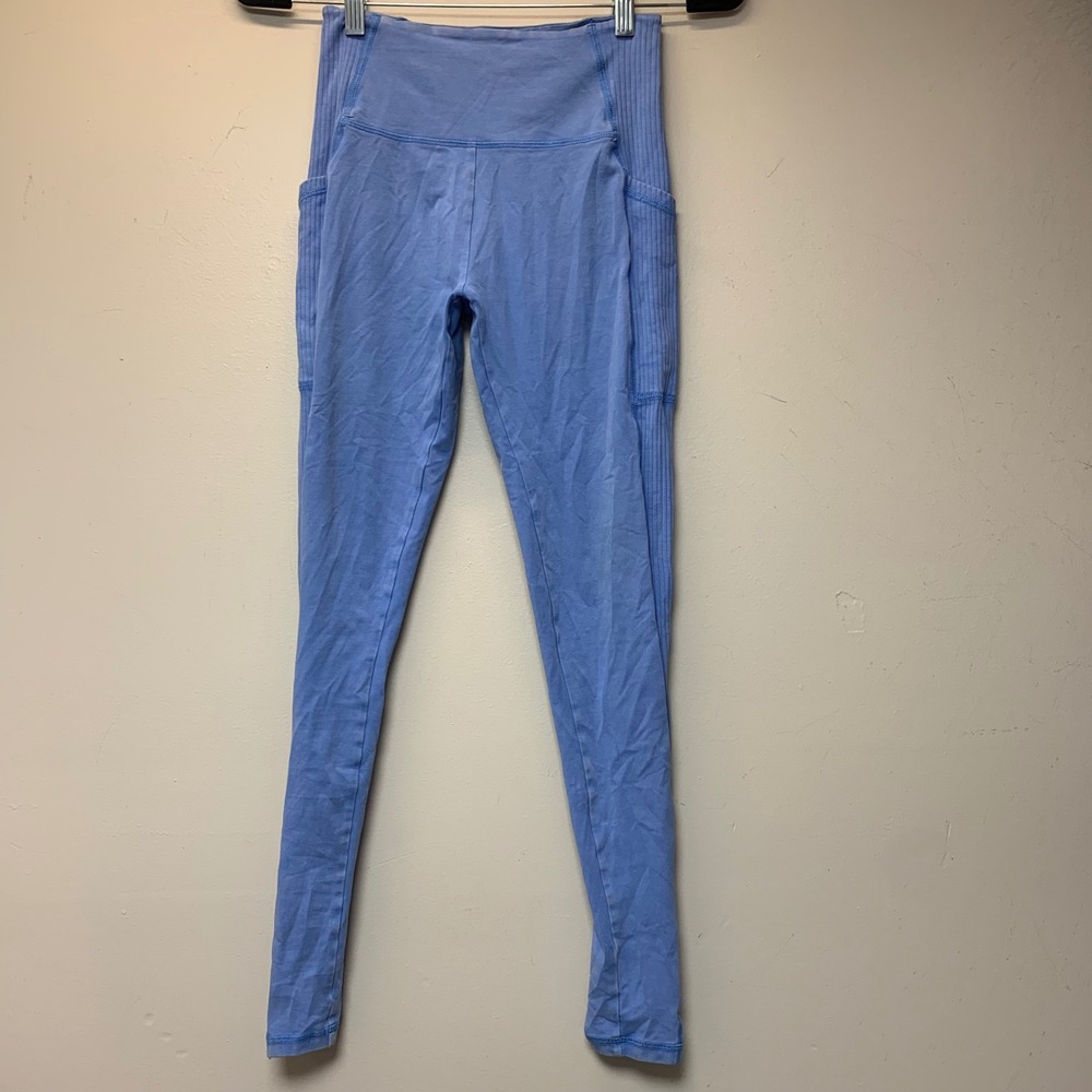 Aerie OFFLINE OG Leggings Women Small‎ Blue Excellent High Rise Ribbed Pockets